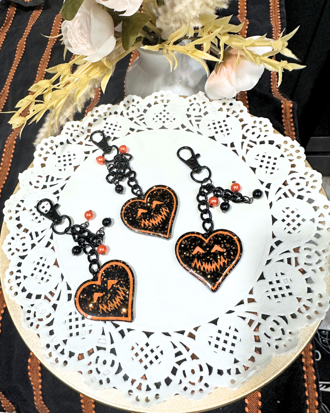 Jack-o-lantern Heart Keychain