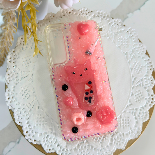 Samsung S22 Boba Cat Phone Case (Strawberry)