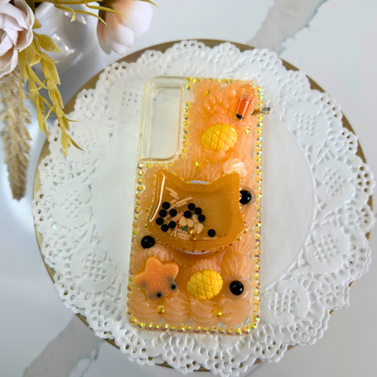 Samsung S22 Boba Cat Phone Case w/ grip (Mango)